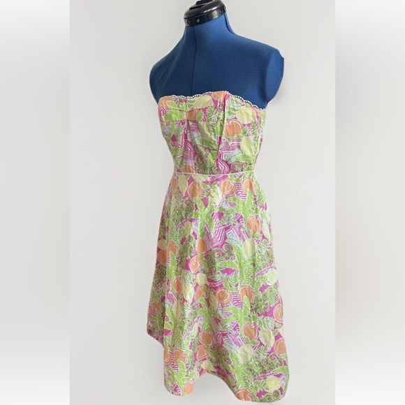 Lilly Pulitzer Lemon Green Pink Crochet Strapless dress Cocktail Party - Picture 10 of 12